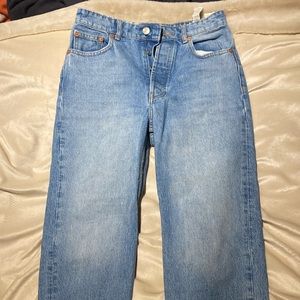 Zara High Waisted Straight Leg Blue Jeans